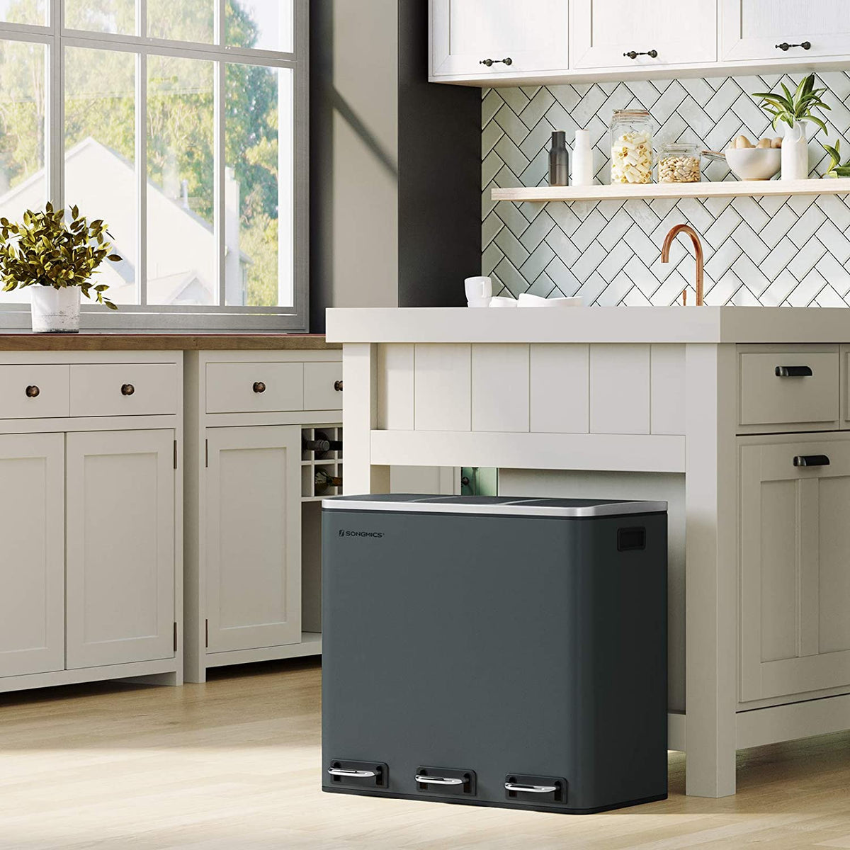Mülltrennung Mülleimer 54 L - Mit Pedal Und 3 Innenbehältern - Für Küche