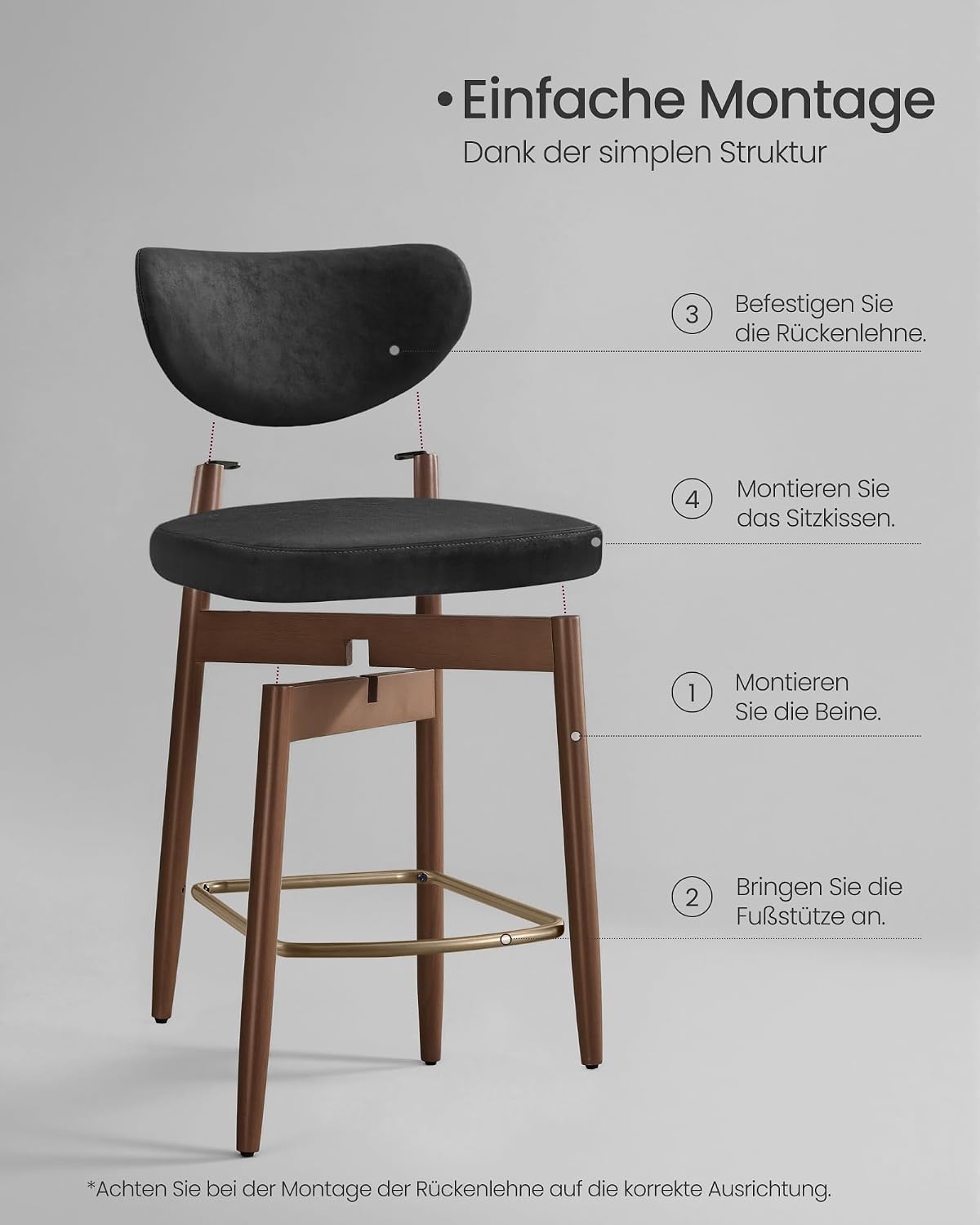 2er-Set Barhocker Mit Rückenlehne - PU-Leder Mit Massiven Holzbeinen - Extra Dickes Sitzkissen