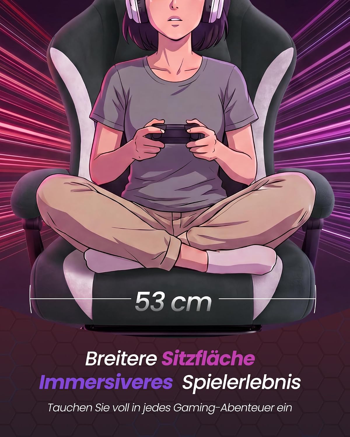 Gaming-Stuhl mit Fußstütze - Kunstwildleder mit Kopfstütze und Lendenkissen - Bis 135° Neigbar