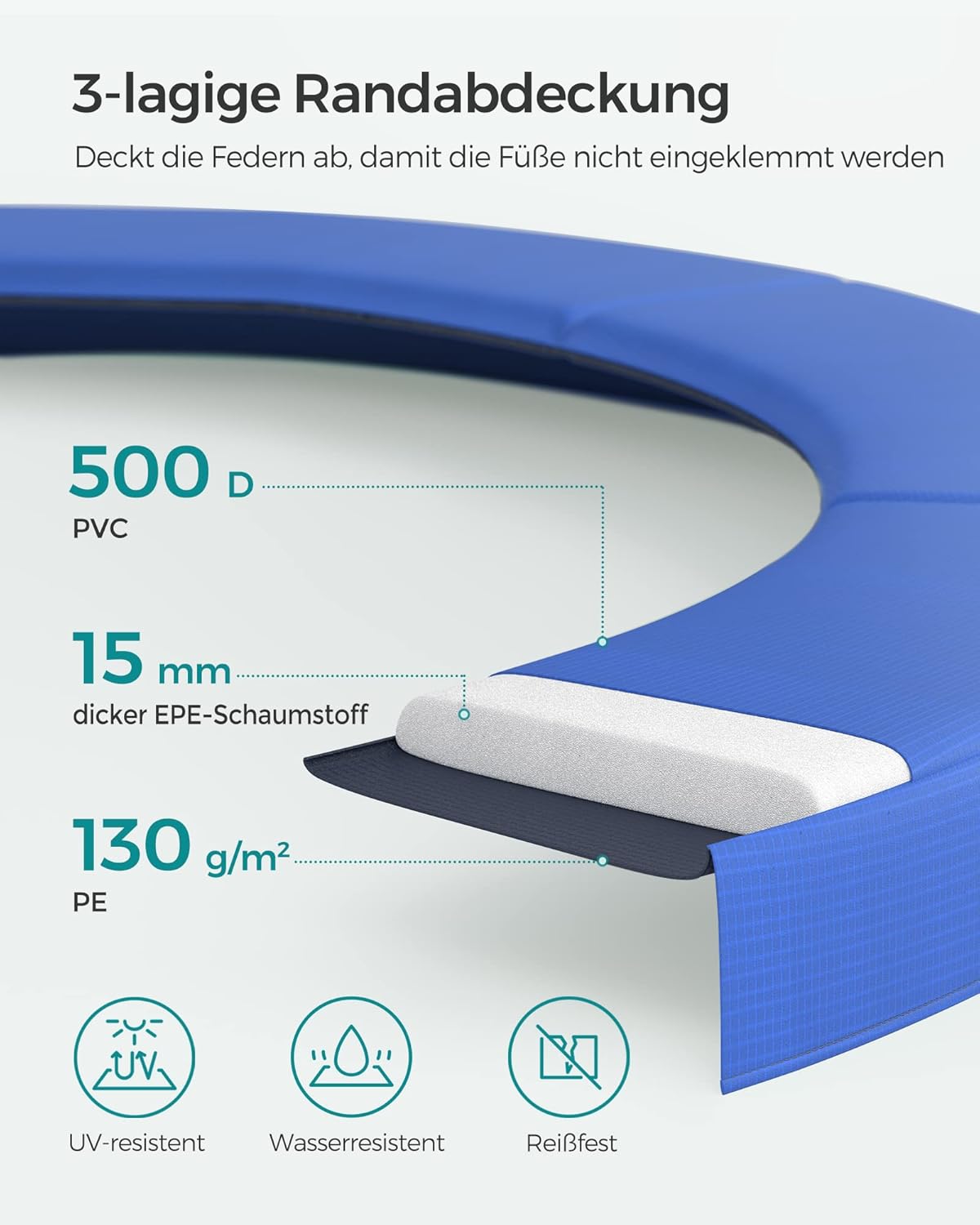 Gartentrampolin – 244 cm – Mit Sicherheitsnetz, Leiter und Randabdeckung – TÜV Rheinland-zertifiziert