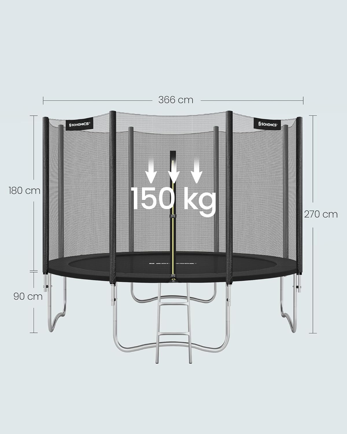Gartentrampolin – 366 cm – Mit Sicherheitsnetz, Leiter und Randabdeckung – TÜV-geprüft – Für Kinder und Erwachsene
