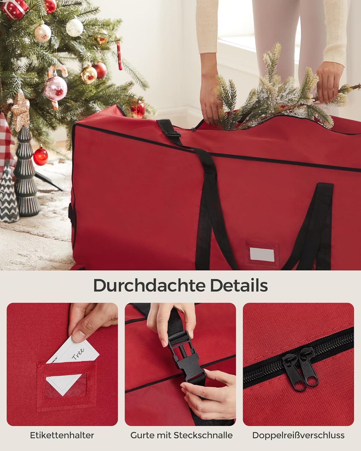 Weihnachtsbaum-Aufbewahrungstasche mit Rollen – Robustes Oxford-Gewebe – Doppelreißverschluss – Für Bäume bis 274 cm