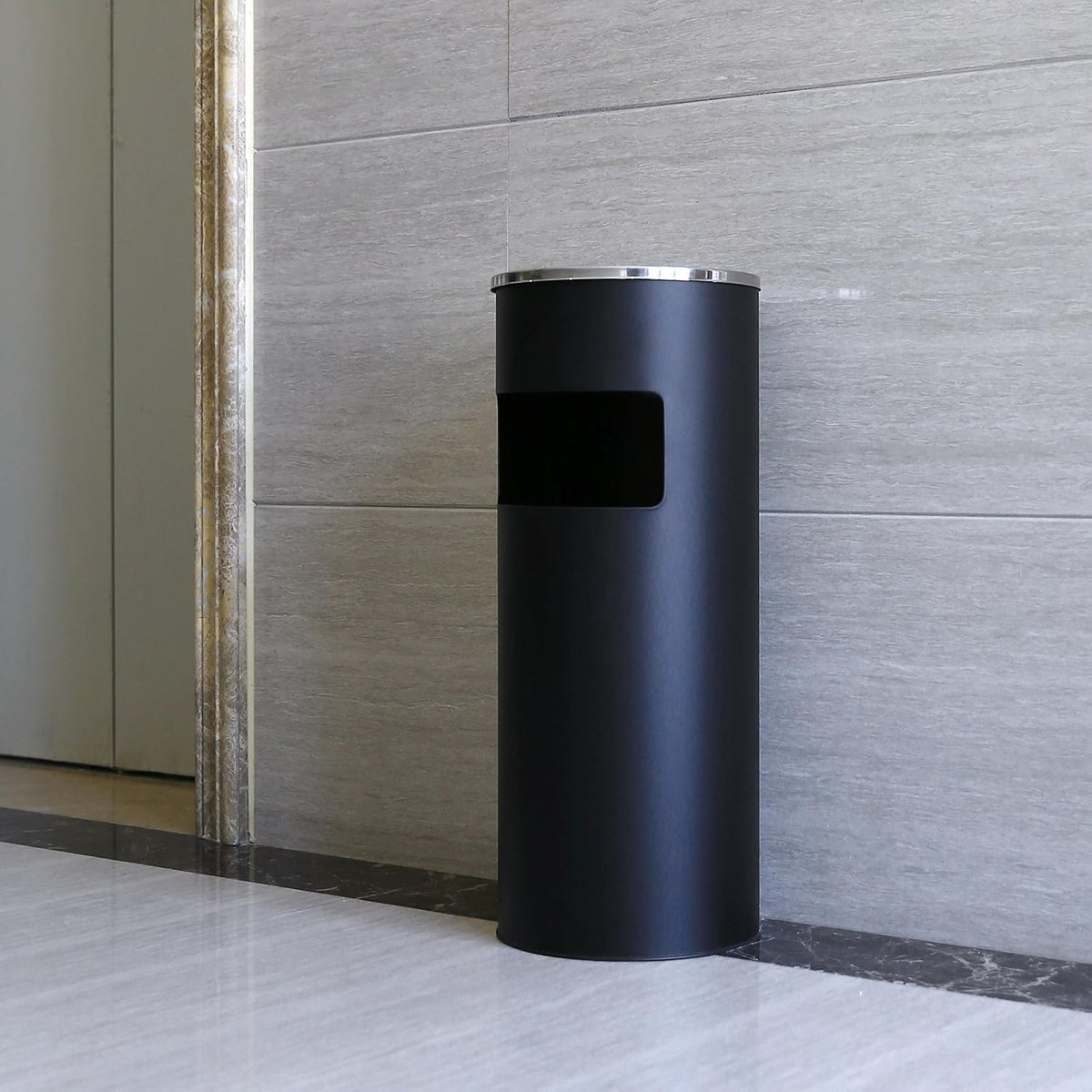 Edelstahl-Aschenbecher-Abfalleimer – Standmodell – 30 Liter – Herausnehmbarer Inneneimer – Für den Innen- und Außenbereich – Schwarz/Silber