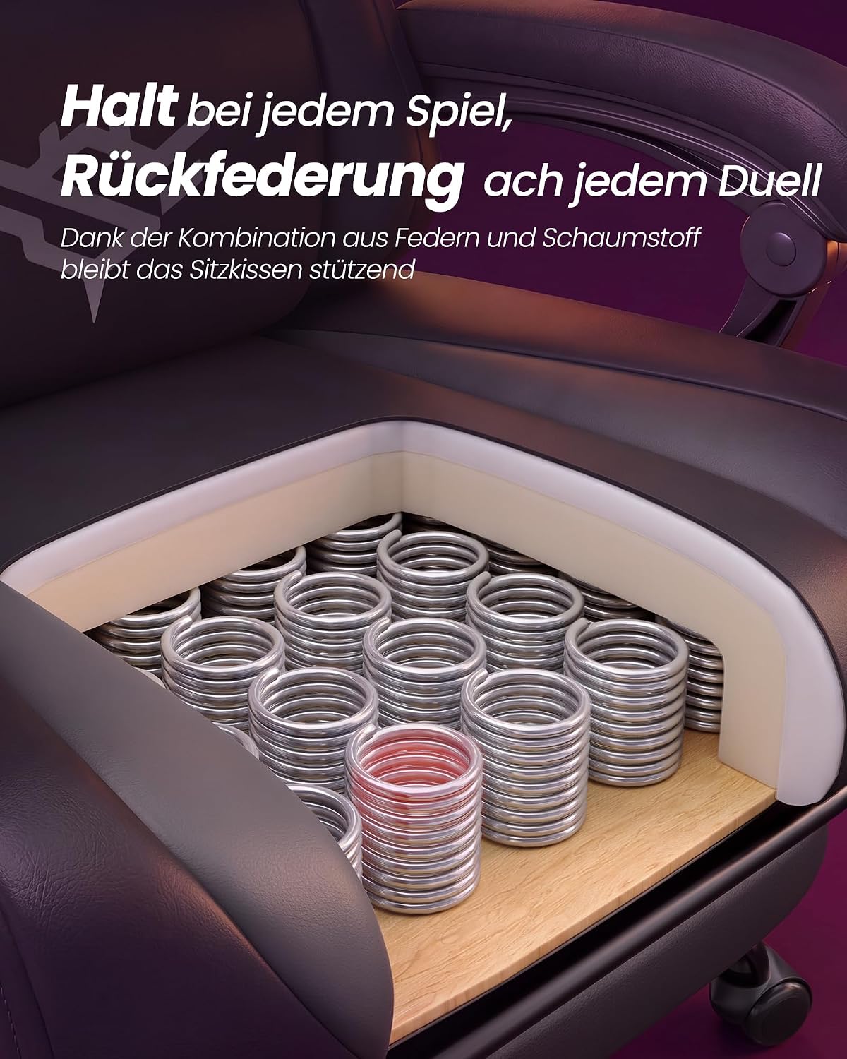Gaming-Stuhl mit Fußstütze - PU-Leder mit Kopfstütze und Lendenkissen - Bis 135° Neigbar