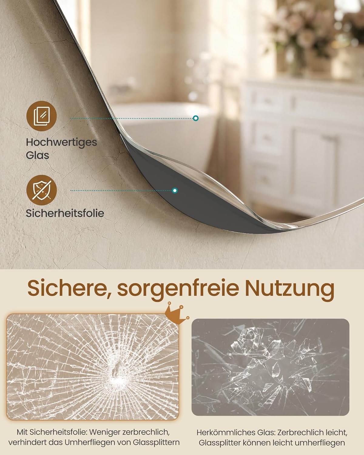 Asymmetrischer Wandspiegel - Organische Blütenform - Rahmenloses Sicherheitsglas
