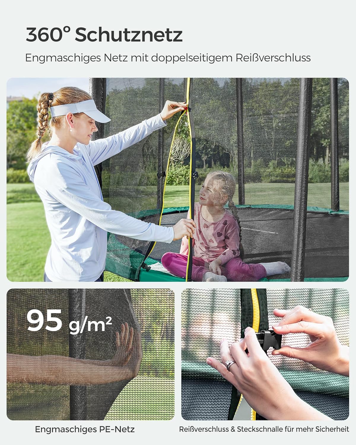 Gartentrampolin – 305 cm – Mit Sicherheitsnetz, Leiter und Randabdeckung – TÜV Rheinland-zertifiziert – Sicherer Sprungspaß