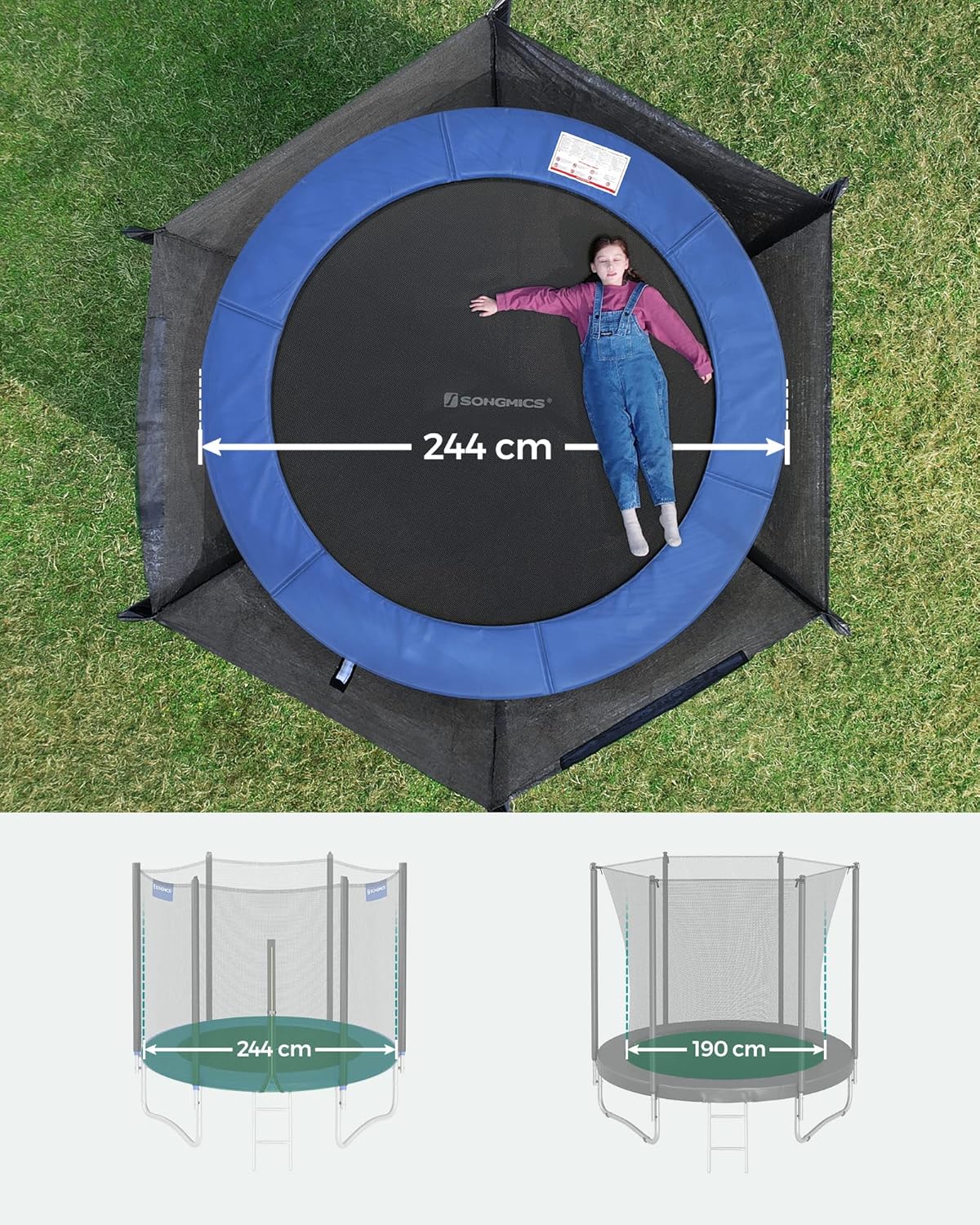 Gartentrampolin – 244 cm – Mit Sicherheitsnetz, Leiter und Randabdeckung – TÜV Rheinland-zertifiziert