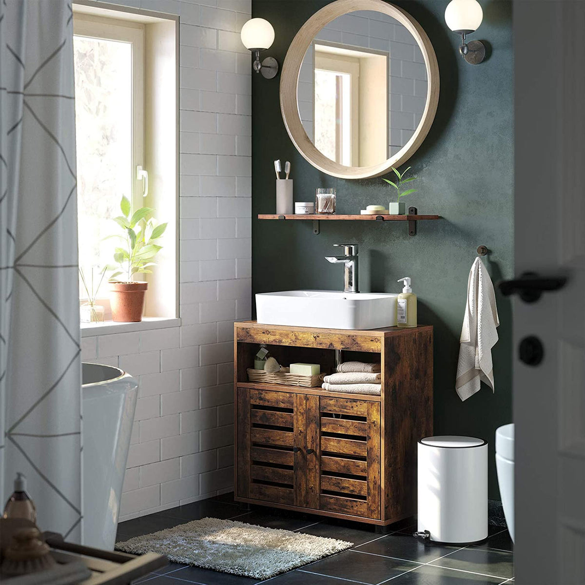 Waschtischunterschrank Mit 2 Türen - Badezimmerschrank Mit Siphonöffnung - Schmales Design