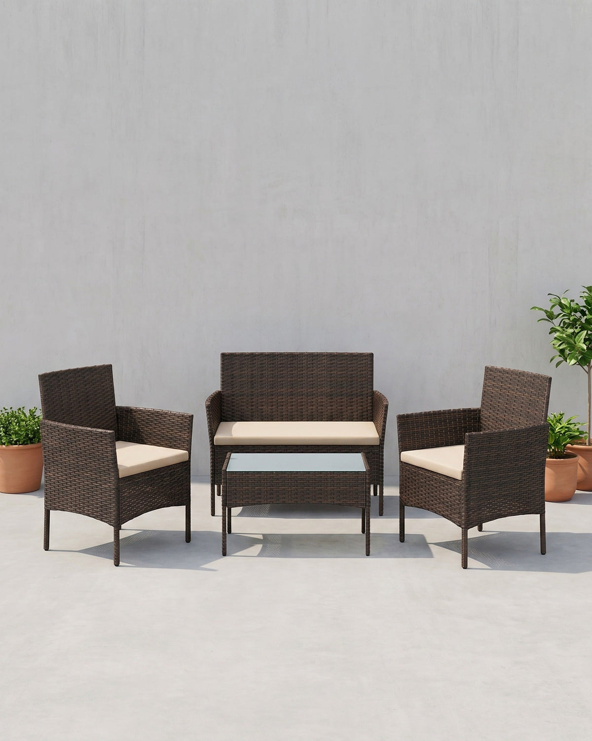 Rattanoptik Gartenset - Balkonset - Gartenstühle mit Tisch