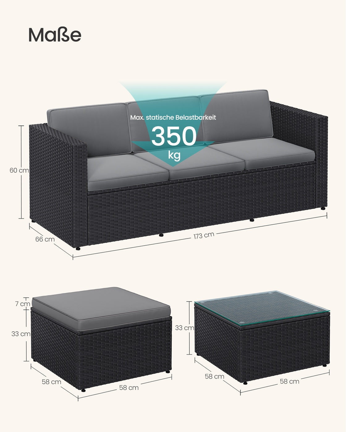 Lounge Set mit Tisch - Gartenbank - Gartenset - Polyrattan Gartenmöbel Set