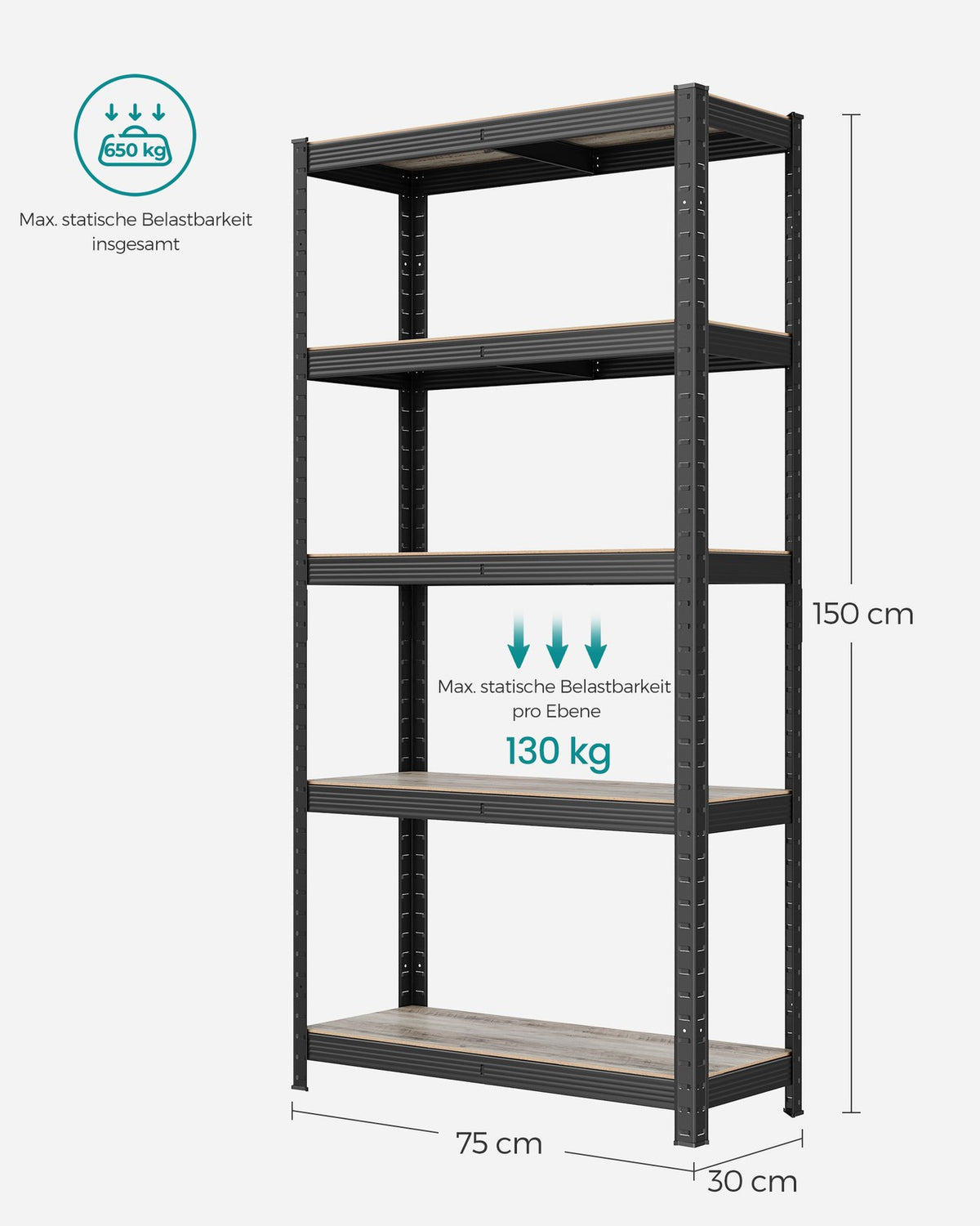Lagerregal / Schwerlastregal – verstellbare Böden – bis 120 kg pro Boden – Stahlrahmen für Küche, Garage & Abstellraum