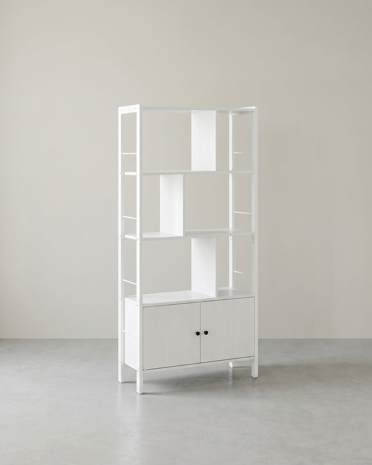 Bücherregal Industriedesign mit Zickzack-Design – 4 offene Böden + Schrank mit Türen – für Wohnzimmer & Büro