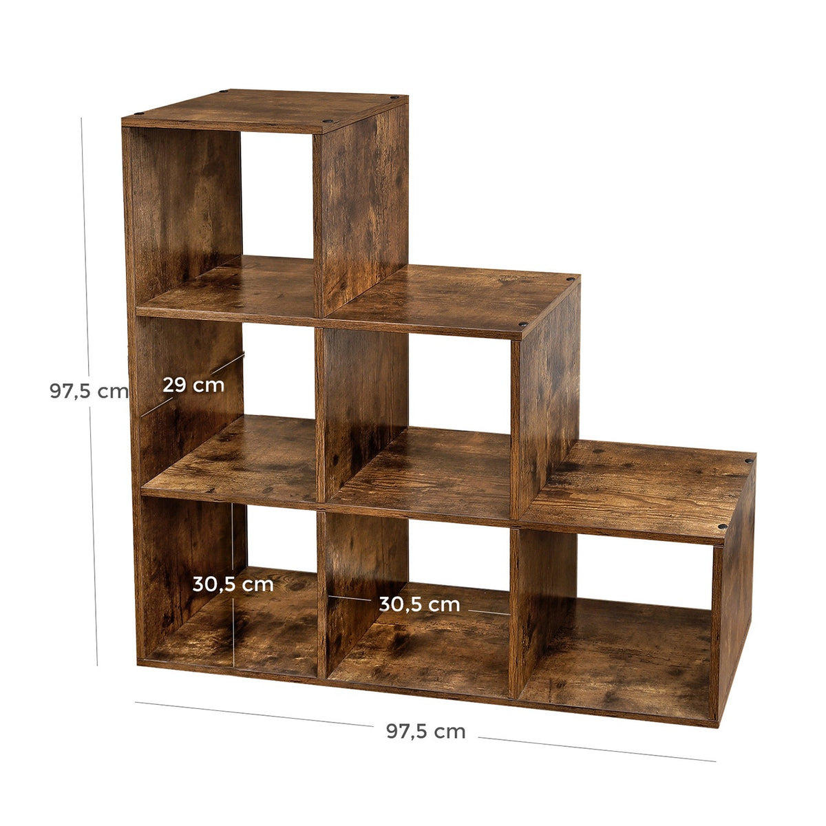 Bücherregal mit 10 Fächern – Treppenförmiges Design – Aufbewahrungsschrank – 129,5 x 29 x 129,5 cm
