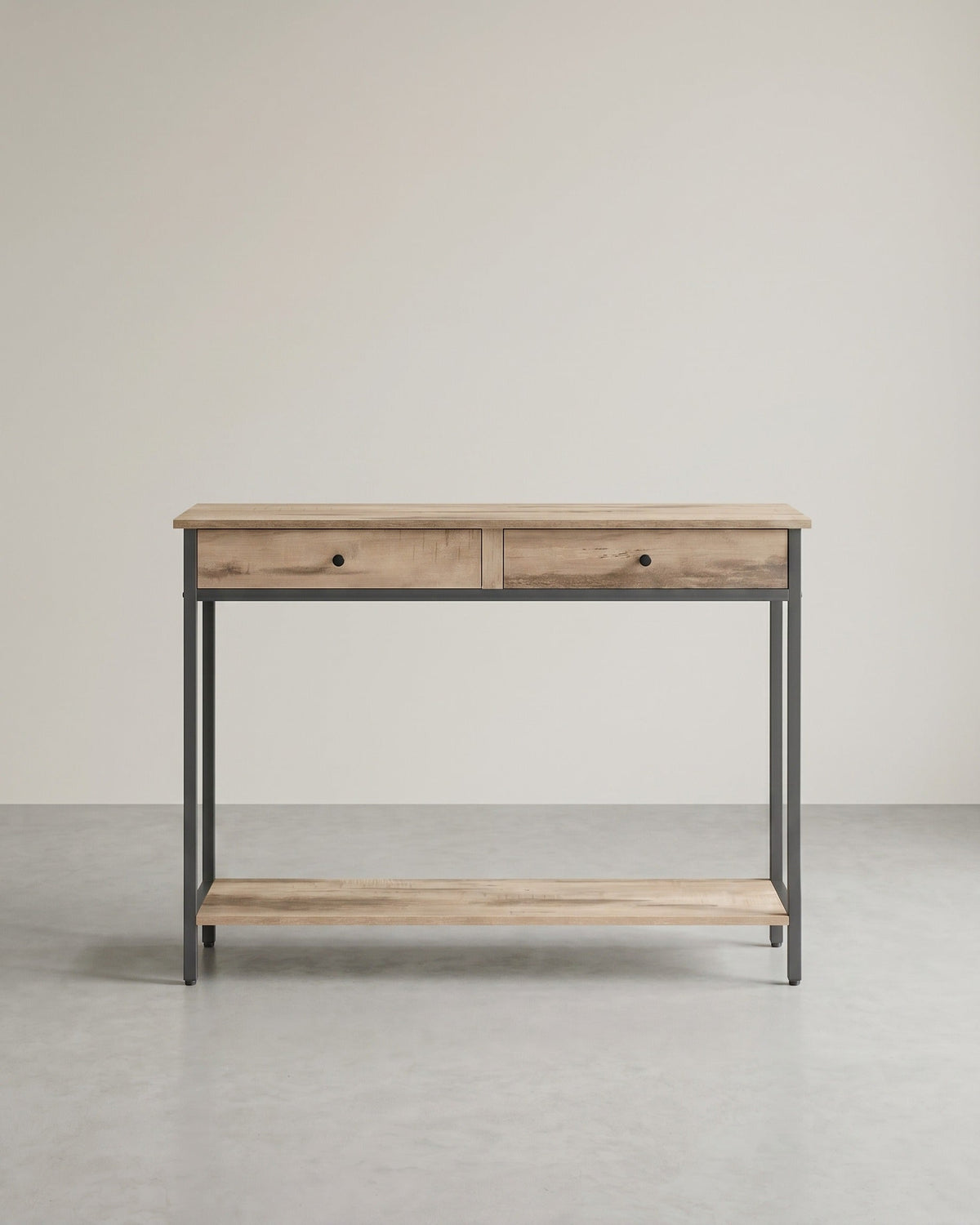 Konsolentisch mit Schubladen – Industriedesign – 100 cm breit – Vintage-Braun und Schwarzstahl