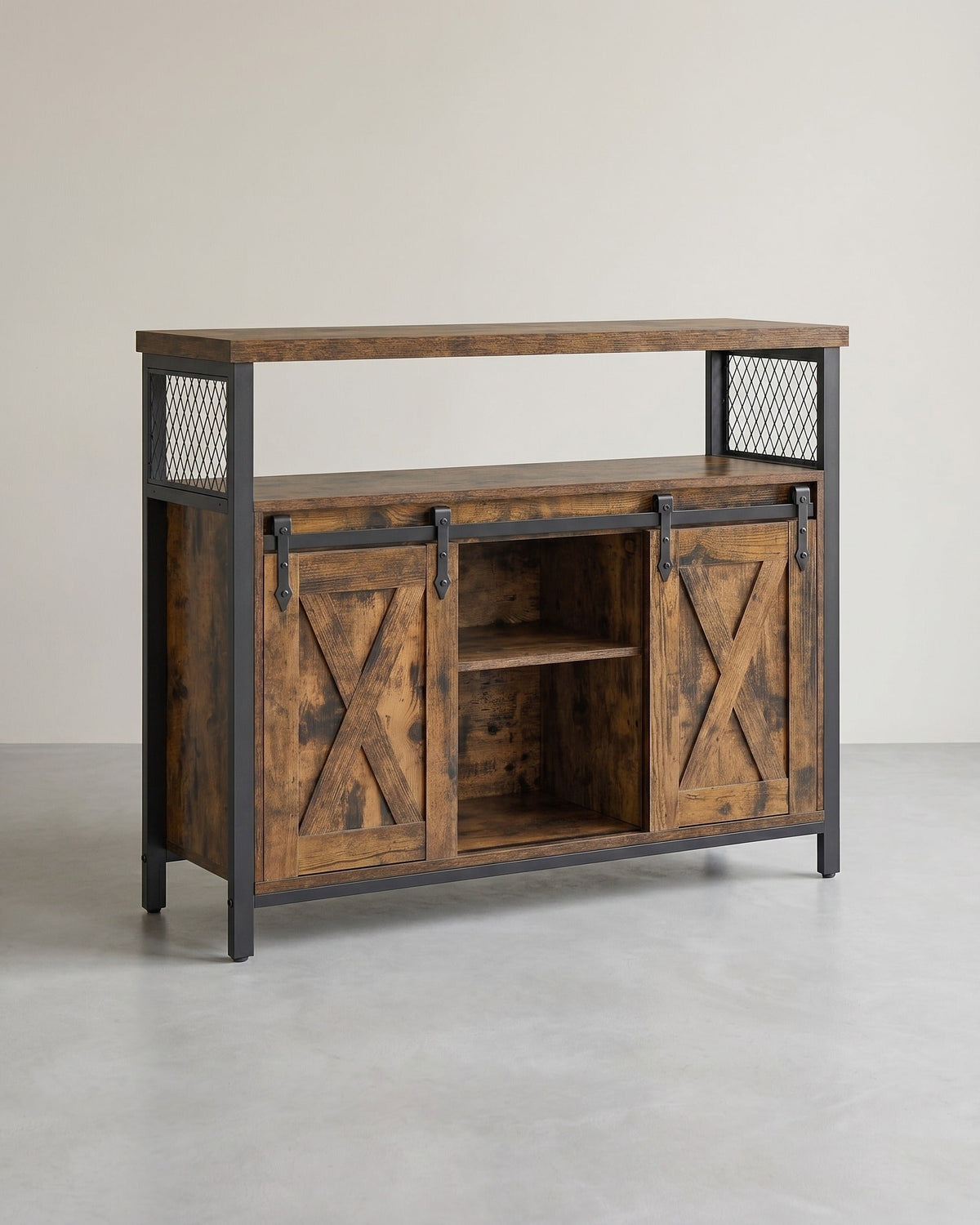Sideboard mit Schiebetüren - Schrank 100 cm breit - Vintage Braun und Schwarz