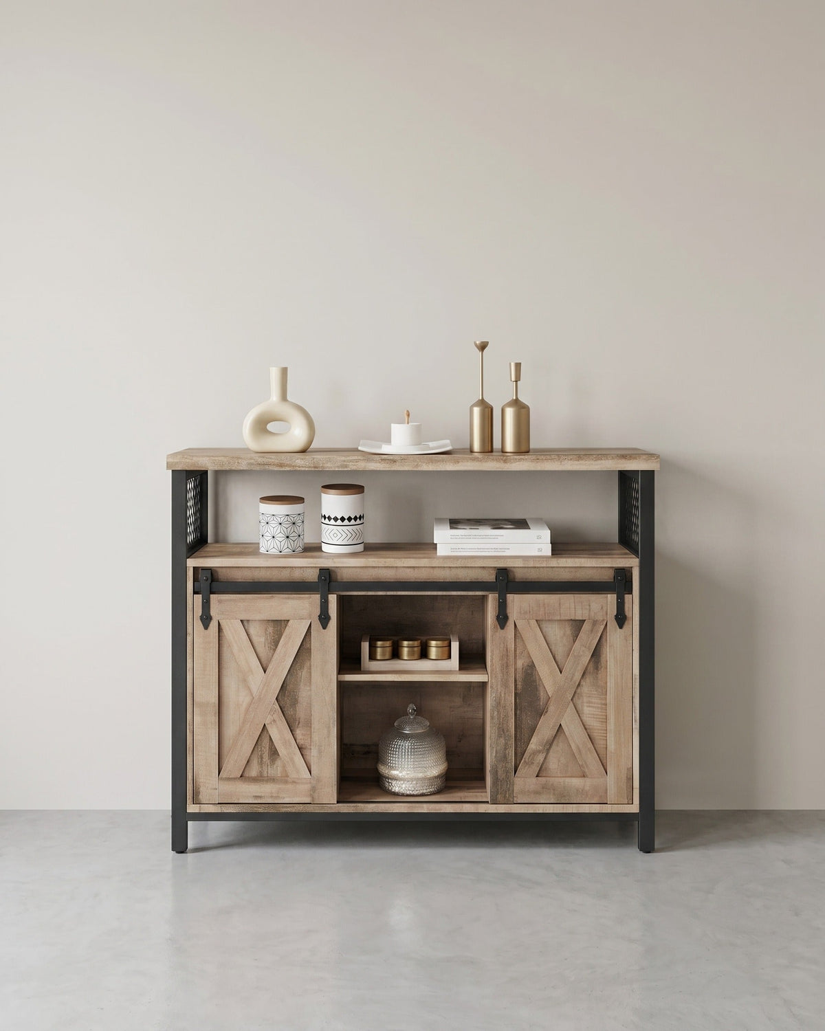 Sideboard mit Schiebetüren - Schrank 100 cm breit - Vintage Braun und Schwarz