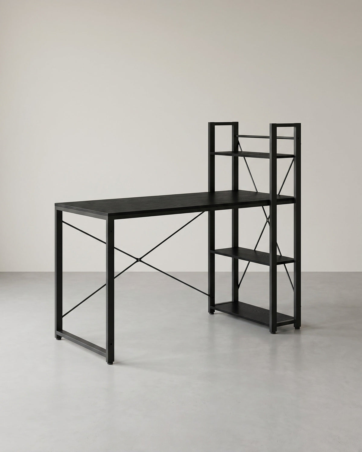 Industrie-Schreibtisch mit 3 Ablagen – 120 cm – Rechts oder Links montierbar – Verstellbare Füße – Bis 50 kg belastbar