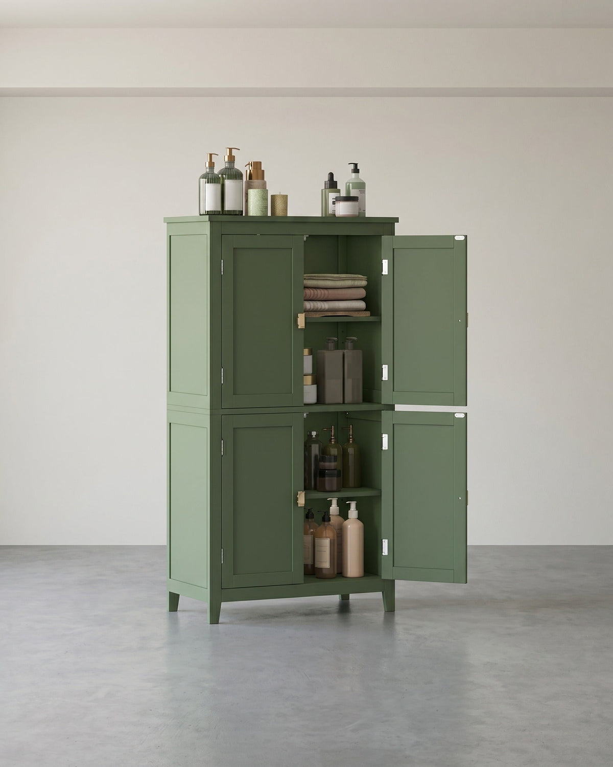 Badezimmerschrank - 4 Türen - Verstellbare Böden - Waldgrün