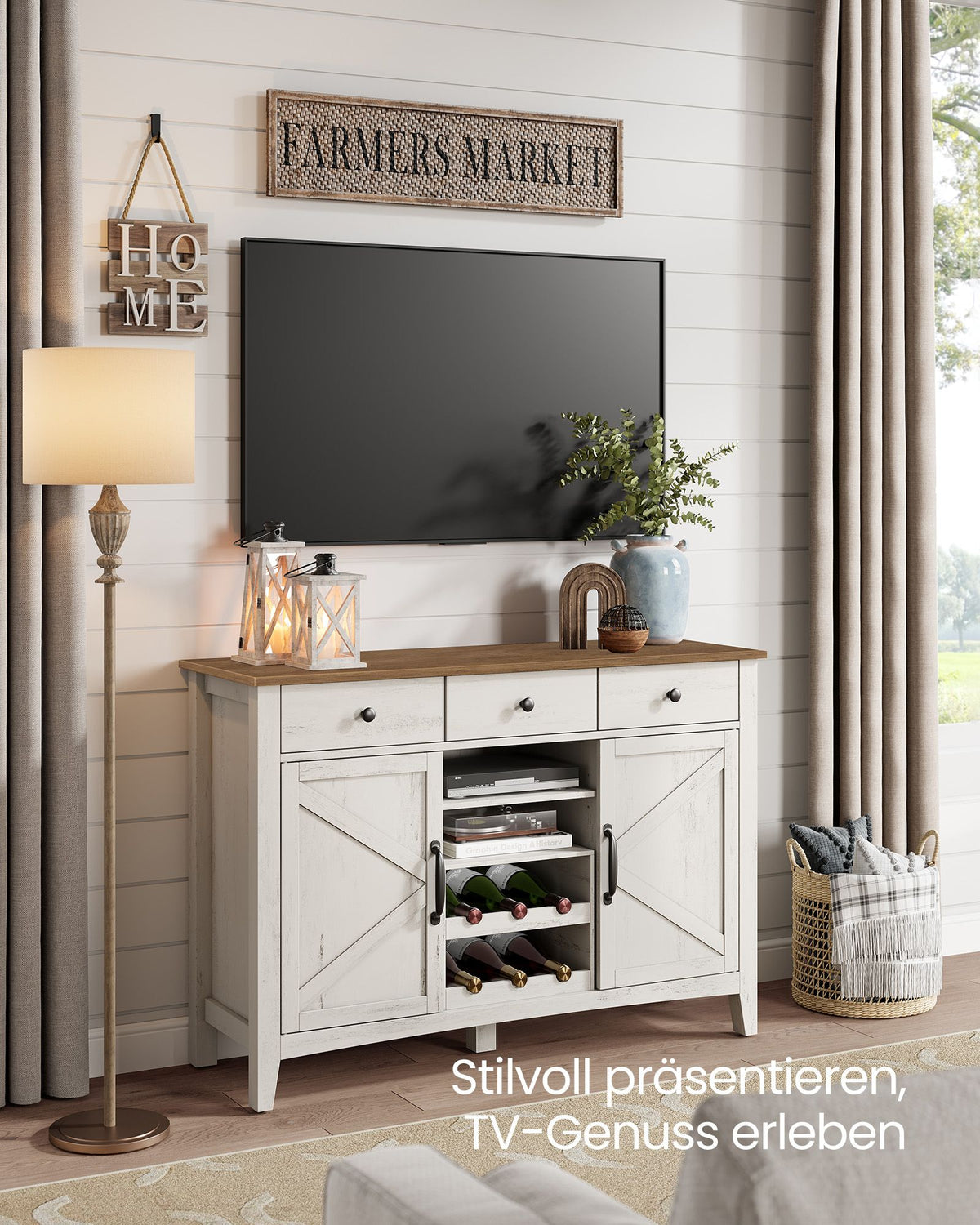 Sideboard mit viel Stauraum – Sideboard im Landhausstil – Kabelmanagement & verstellbare Einlegeböden