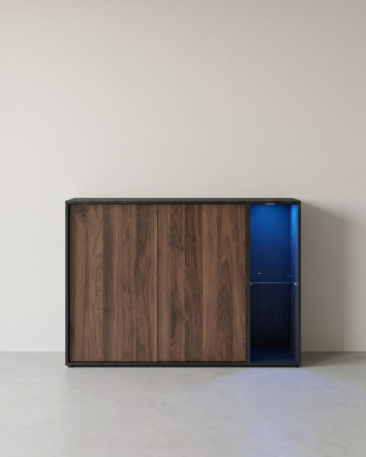 Lagerschrank mit LED-Beleuchtung - Sideboard mit offenen und geschlossenen Fächern