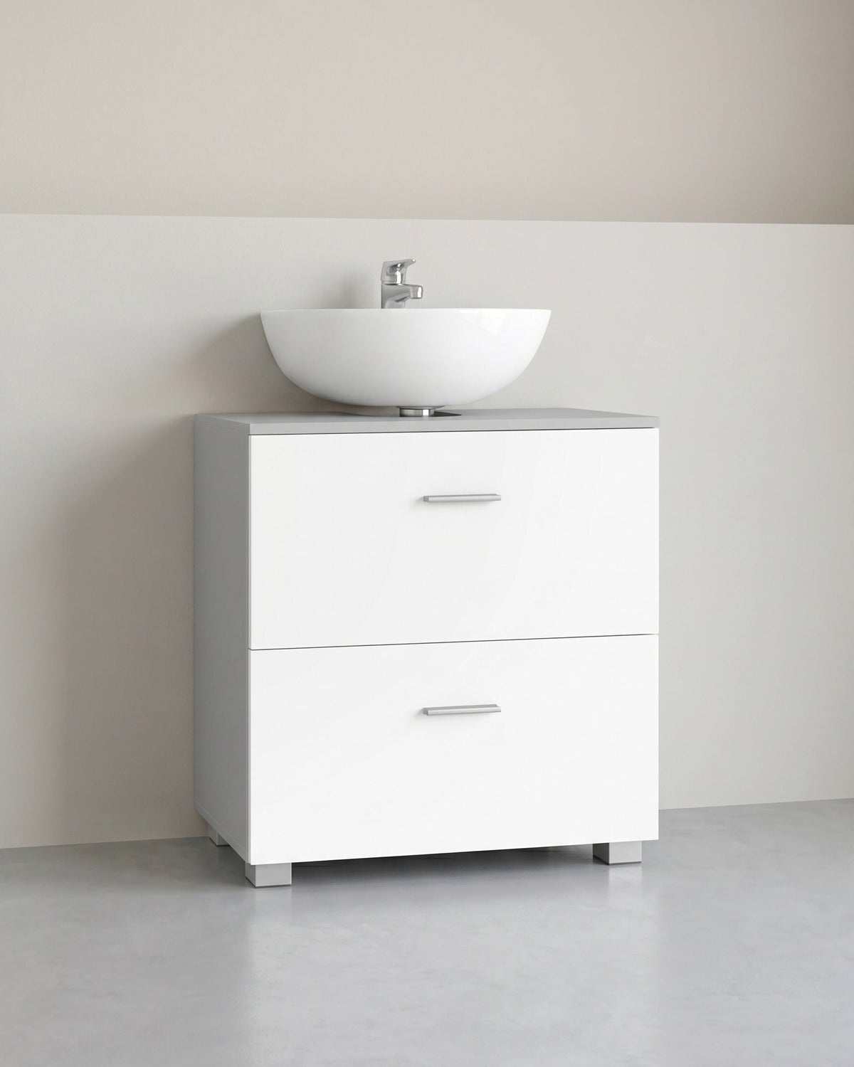 Waschtischunterschrank 60 cm, weiß – Badezimmermöbel mit 2 Schubladen und hohen Füßen – 30 x 60 x 63,8 cm