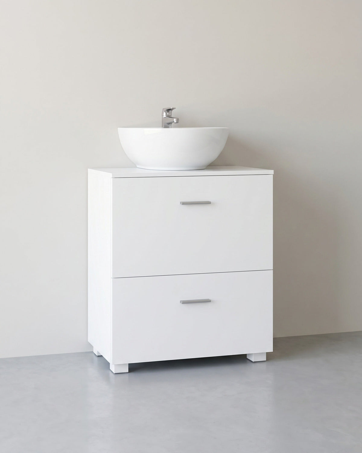 Waschtischunterschrank 60 cm, weiß – Badezimmermöbel mit 2 Schubladen und hohen Füßen – 30 x 60 x 63,8 cm
