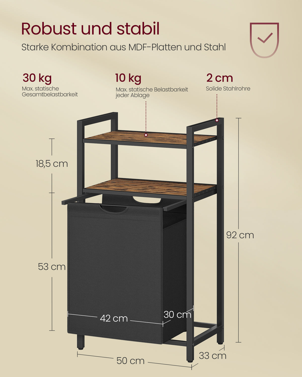 Wäschekorb und 2 Ablagefächer – ideal für Wäsche und Badezimmerzubehör