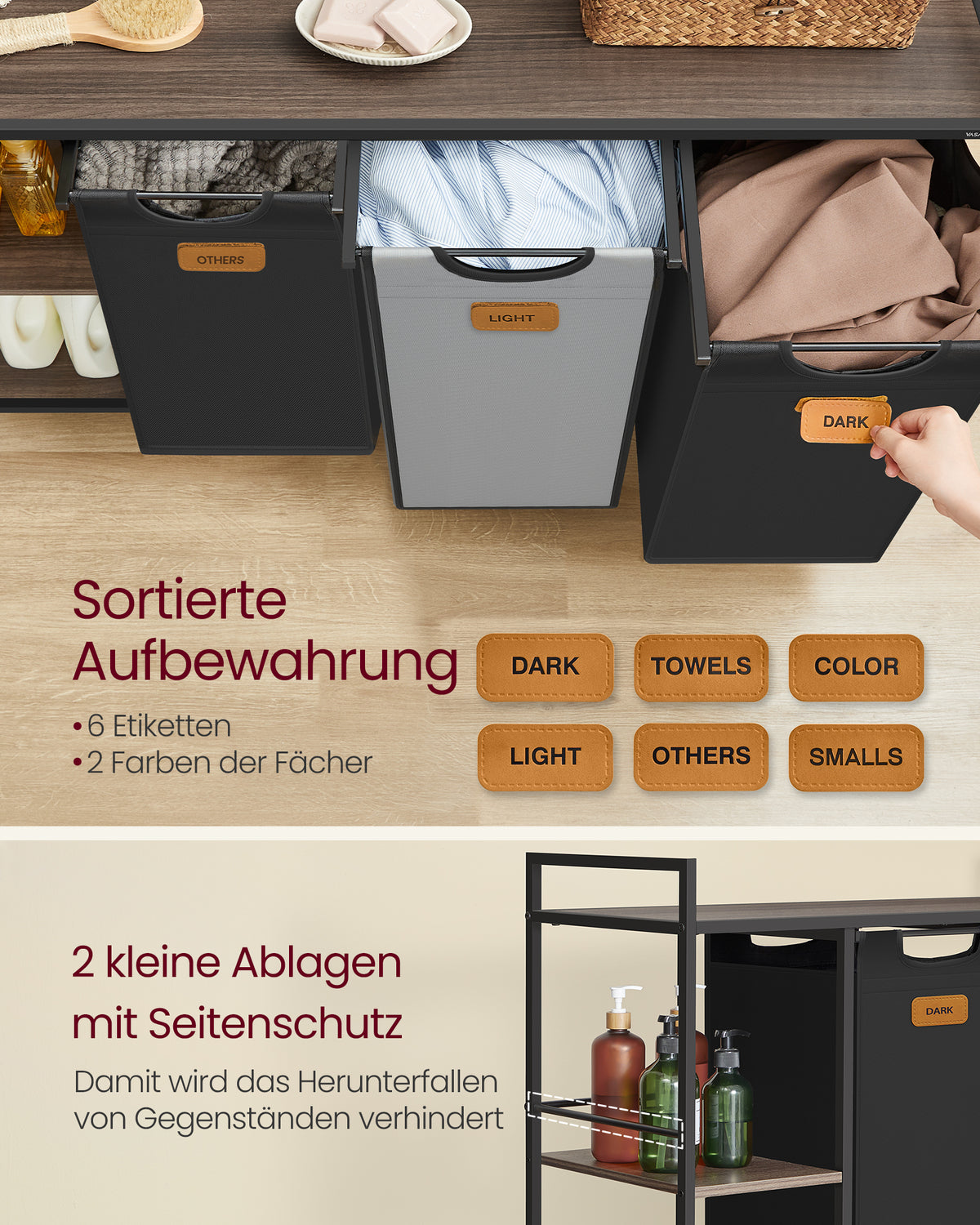Wäschekorbwagen 2 x 50L - Wäschekorb mit Rädern