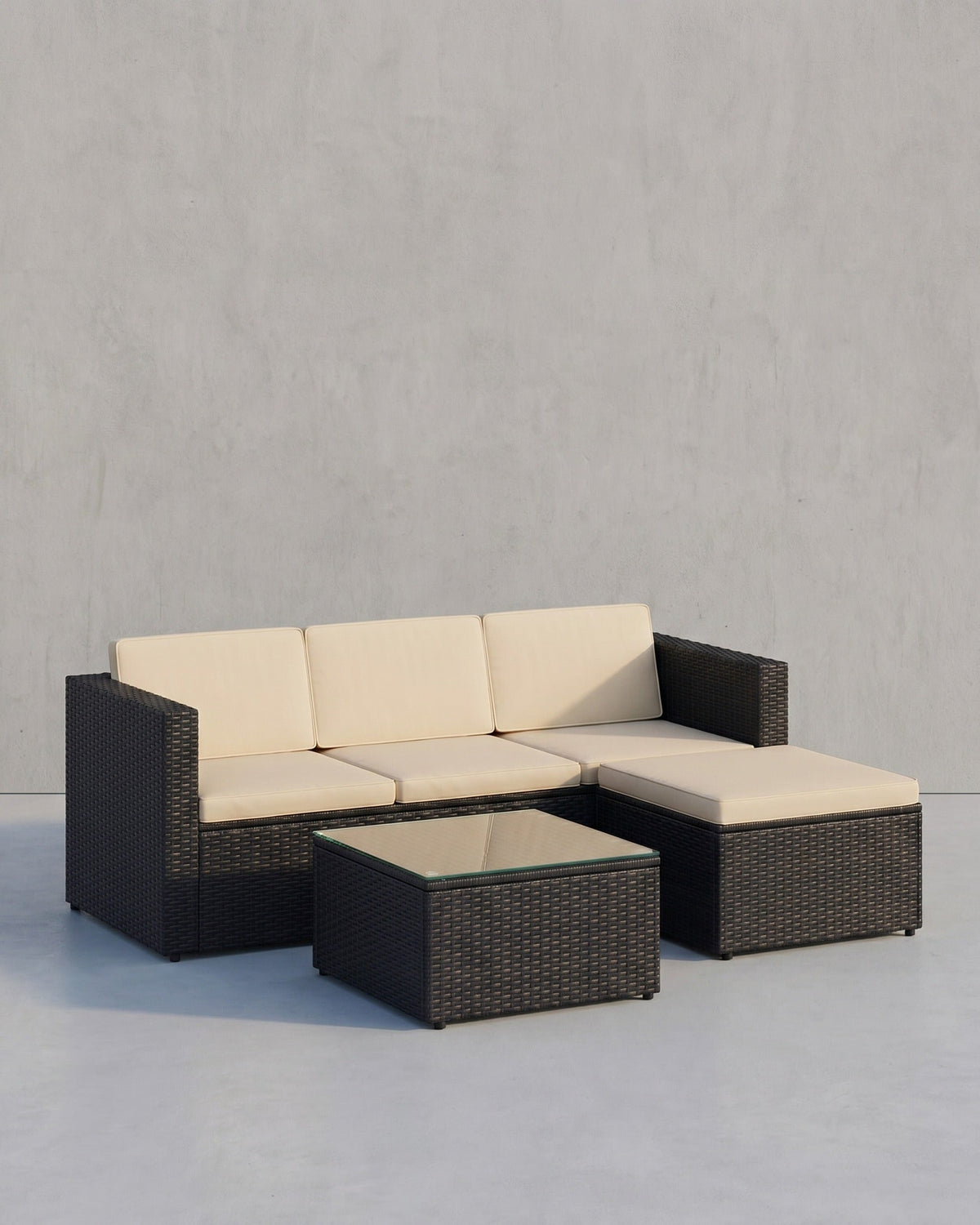 Lounge Set mit Tisch - Gartenbank - Gartenset - Polyrattan Gartenmöbel Set