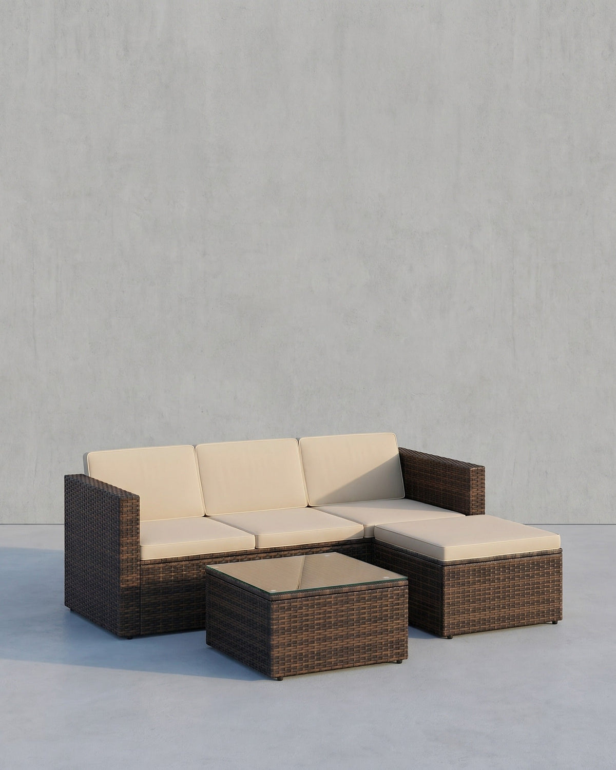 Lounge Set mit Tisch - Gartenbank - Gartenset - Polyrattan Gartenmöbel Set