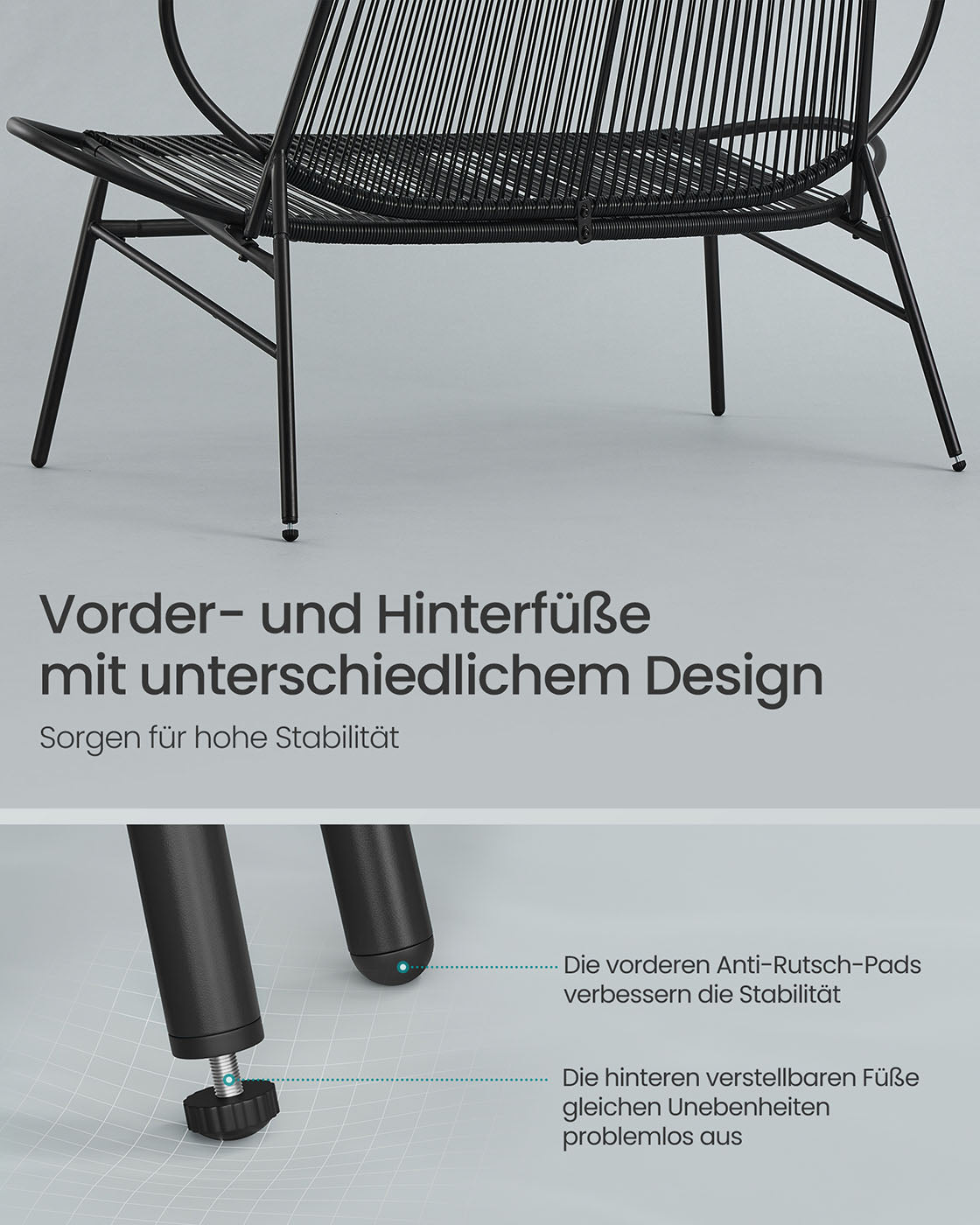 Rattan Balkonbank - Gartenbank - Schwarz