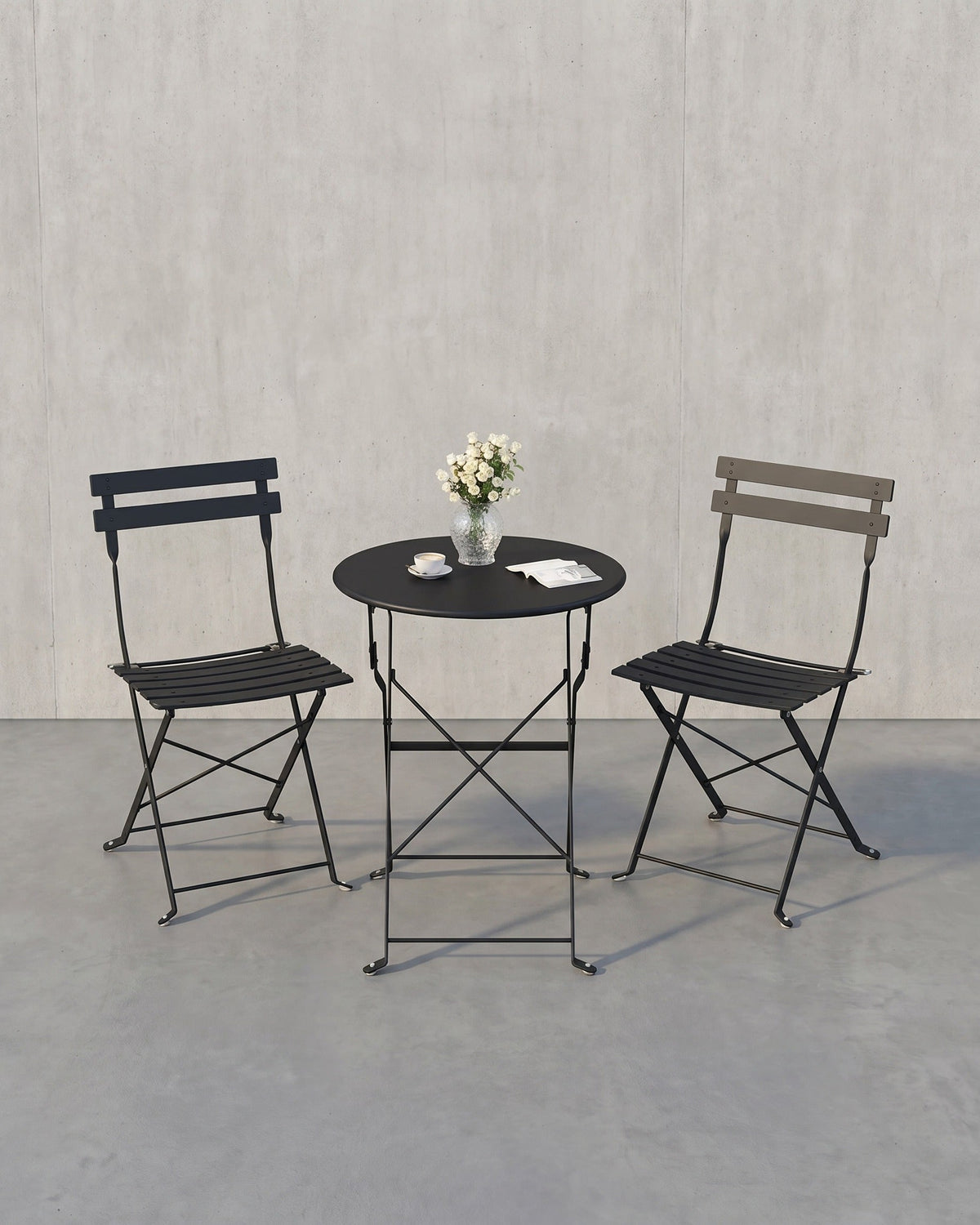 Balkonmöbel-Set, 3-teilig – Klapptisch mit 2 Stühlen – Stahlgestell – Wetterfest – Für Balkon und Terrasse