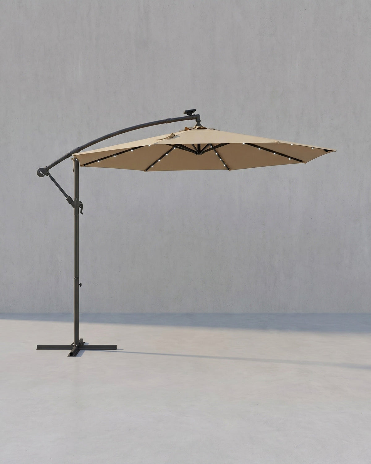 Sonnenschirm mit LED-Solarbeleuchtung – mit Ständer – UV-Schutz 50+ – schwenkbar – für Balkon und Garten
