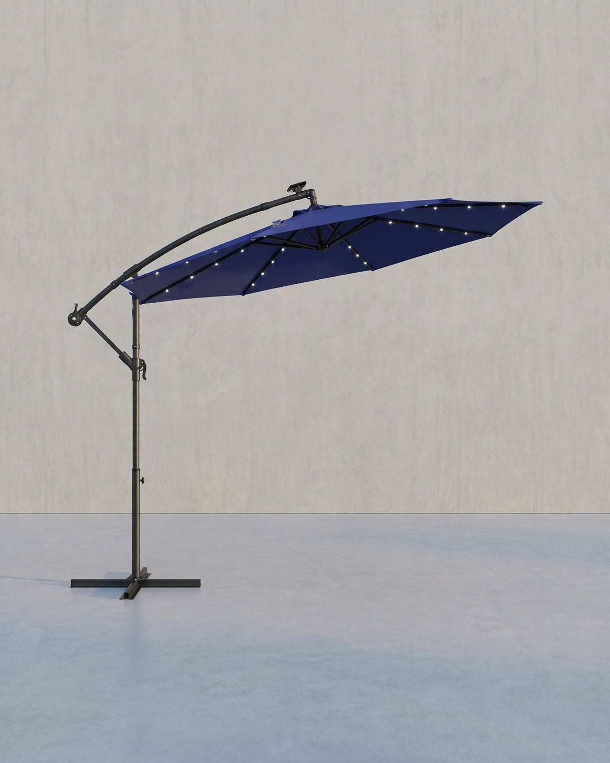 Sonnenschirm mit LED-Solarbeleuchtung – mit Ständer – UV-Schutz 50+ – schwenkbar – für Balkon und Garten