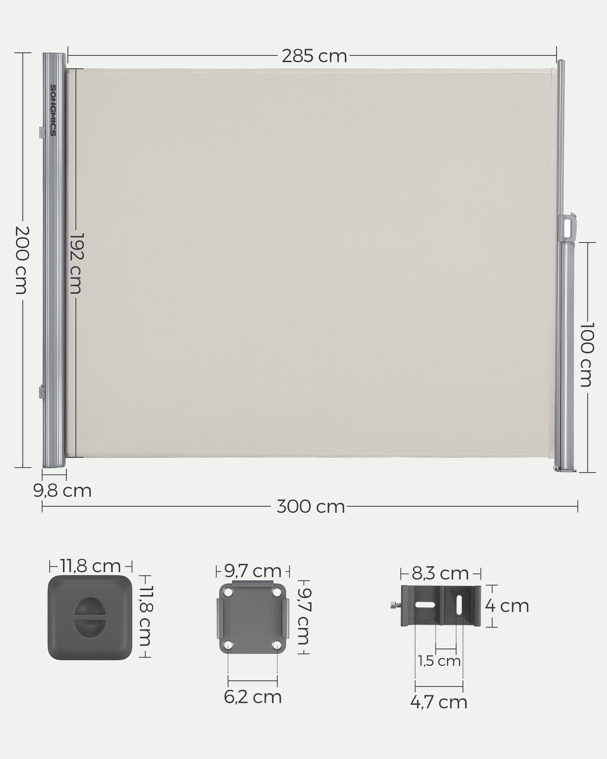 Ausziehbare Seitenmarkise - Gartenmarkise - Balkonmarkise - 200 x (300-350-400) cm