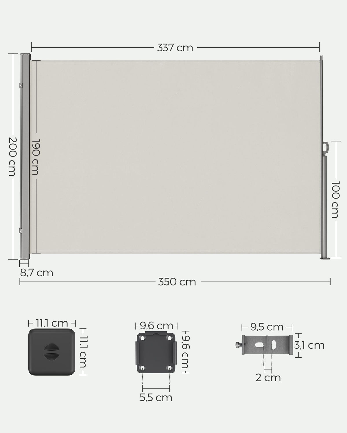 Ausziehbare Seitenmarkise - Gartenmarkise - Balkonmarkise - 200 x (300-350-400) cm