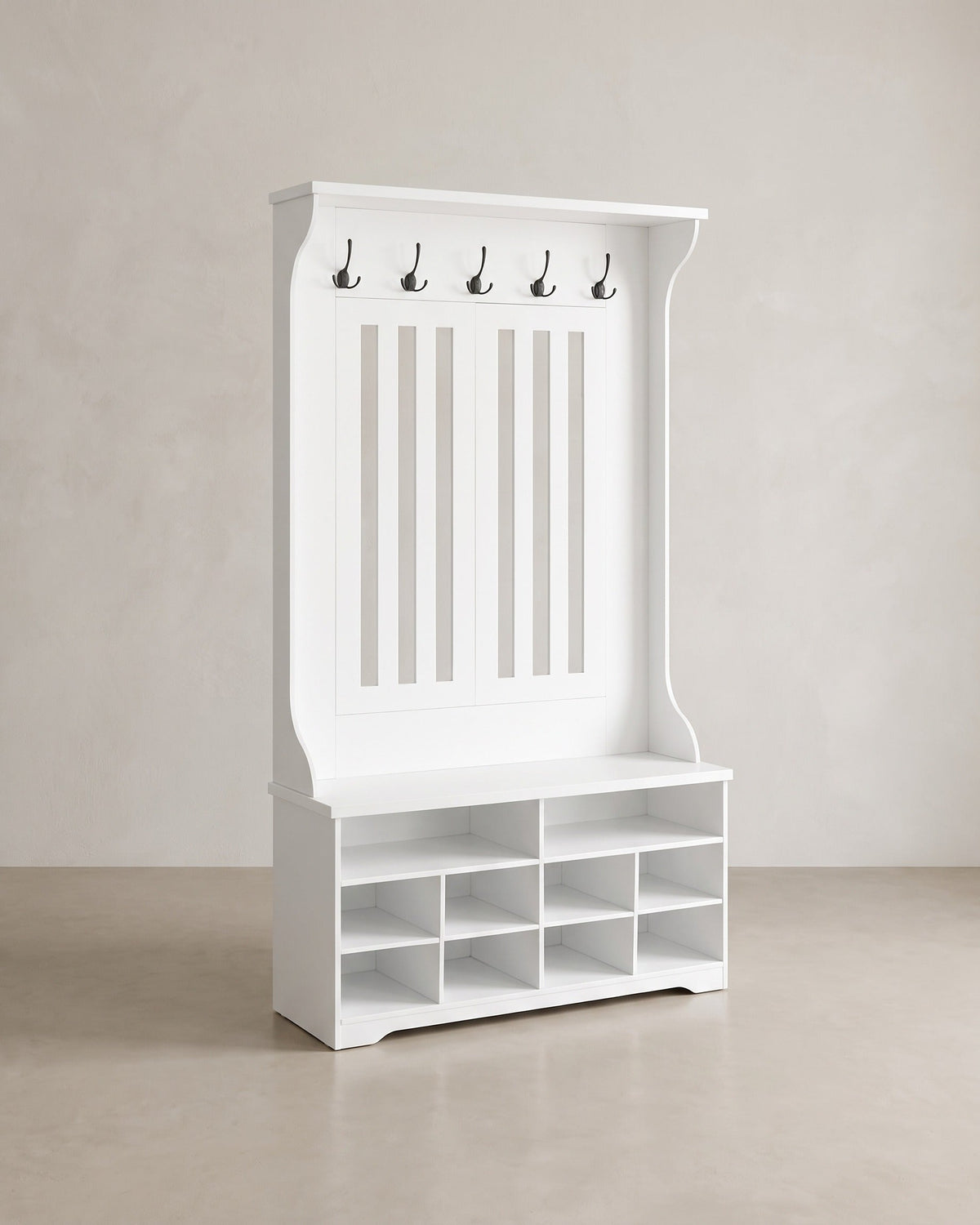 Garderobe mit Schuhbank – Kleiderschrank mit Bank und verstellbaren Einlegeböden – mit Haken – platzsparendes Design