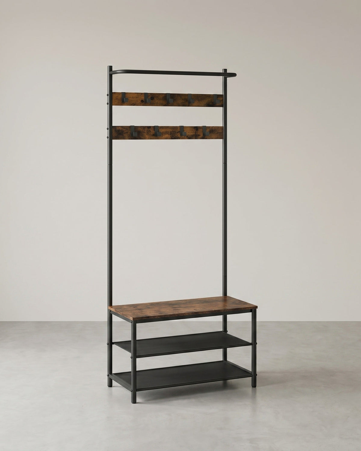 Garderobenständer mit Bank – 3-in-1 Garderobenregal – Ablagen & Haken – 32,2 x 64 x 180 cm