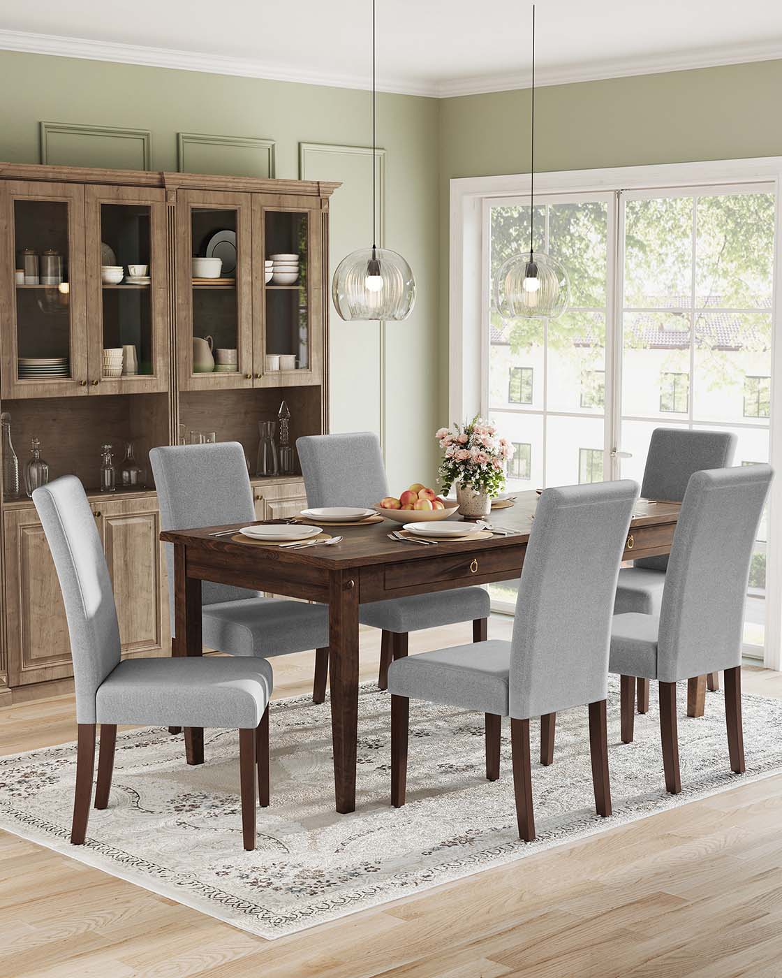 Esszimmerstühle, 2er-Set – Gepolsterter Sitz – Holzbeine – Ergonomische Rückenlehne – Klassisches Design