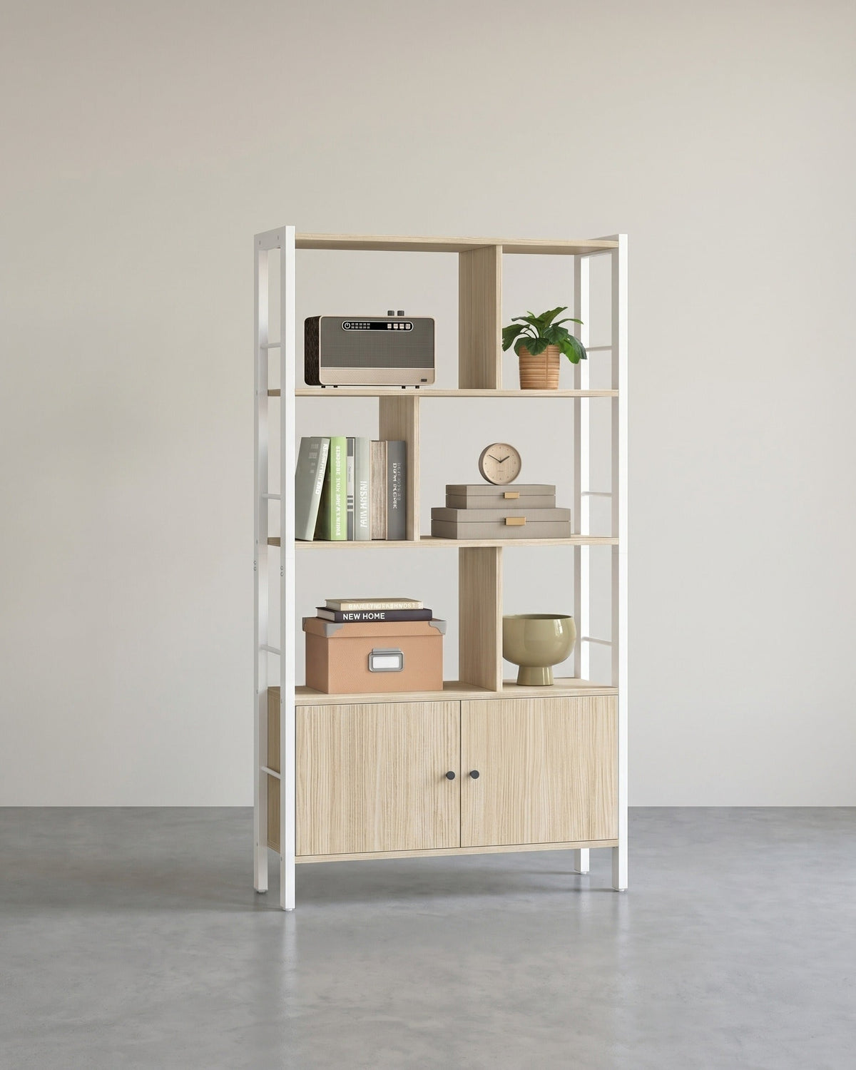 Bücherregal – Industriestil – Modernes Design – 4 Regalböden und Schrank mit Türen – 154,5 cm hoch