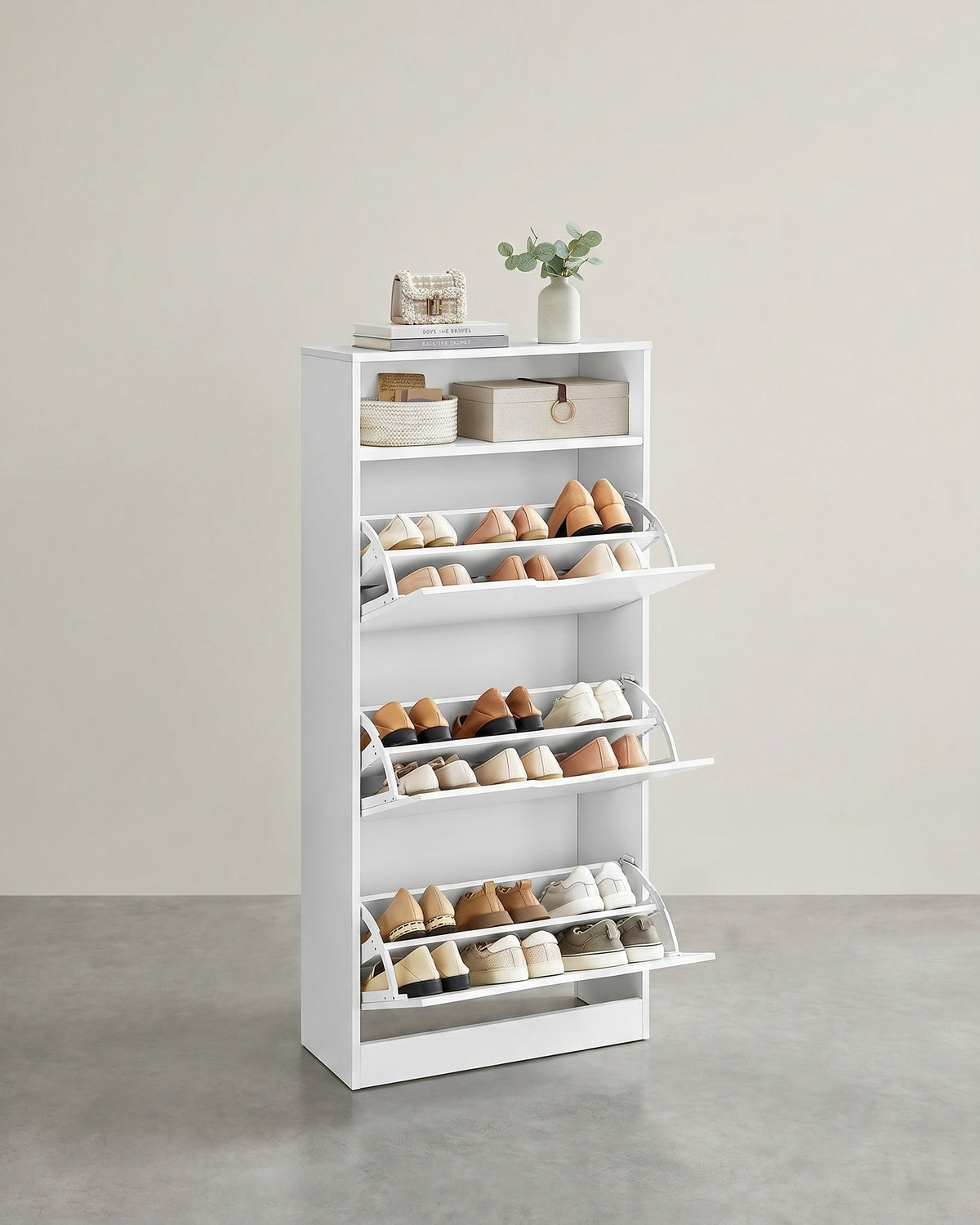 Schuhschrank – Für 14–18 Paar Schuhe – Schmale und hohe Ausführung – Verstellbare Aufteilung – 60 cm breit