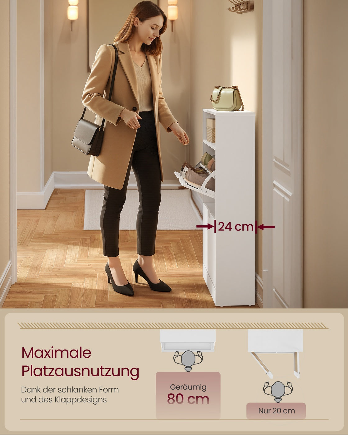 Schuhschrank – Platzsparendes Design – Für 11–16 Paar Schuhe – Verstellbare Aufteilung – 80 cm breit
