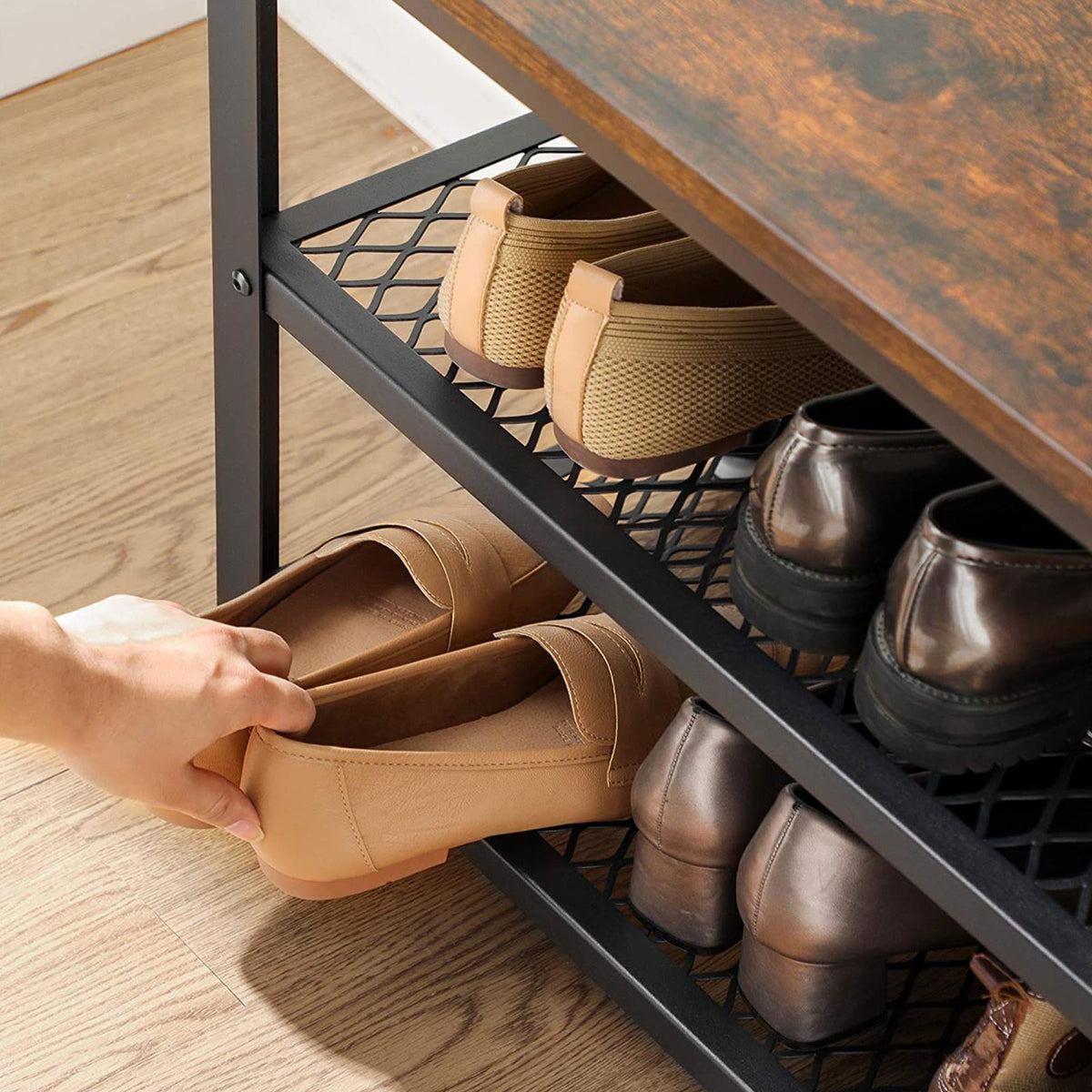 Schuhbank mit 2 Gitterböden – Industriedesign – 100 cm breit – Bryce Collection