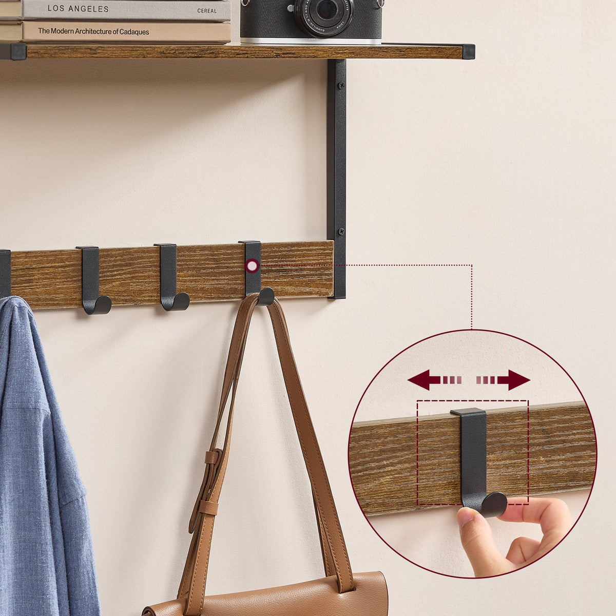 2er Set Wandregale - Schweberegale - 24 cm tief - mit Haken - für Wohnzimmer, Küche, Bad oder Schlafzimmer - Gesamttragkraft 35 kg