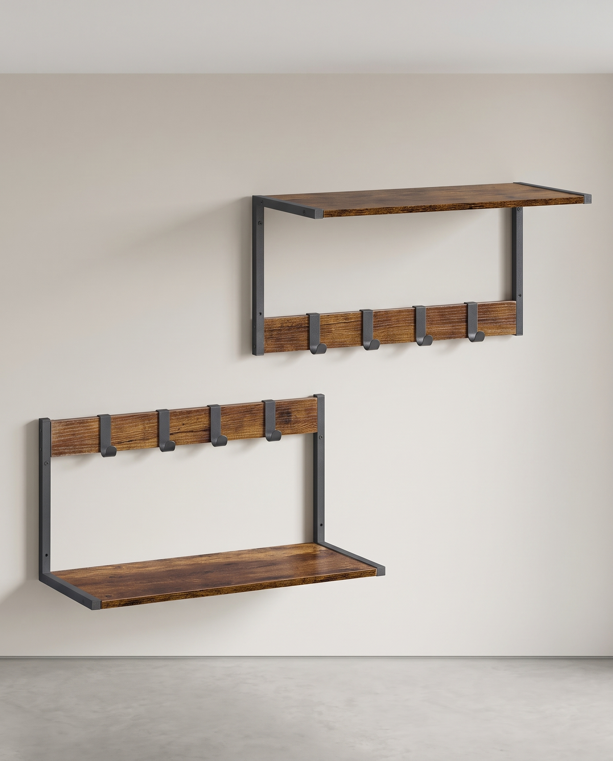 2er Set Wandregale - Schweberegale - 24 cm tief - mit Haken - für Wohnzimmer, Küche, Bad oder Schlafzimmer - Gesamttragkraft 35 kg