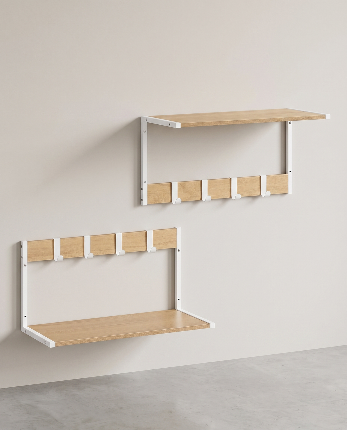 2er Set Wandregale - Schweberegale - 24 cm tief - mit Haken - für Wohnzimmer, Küche, Bad oder Schlafzimmer - Gesamttragkraft 35 kg