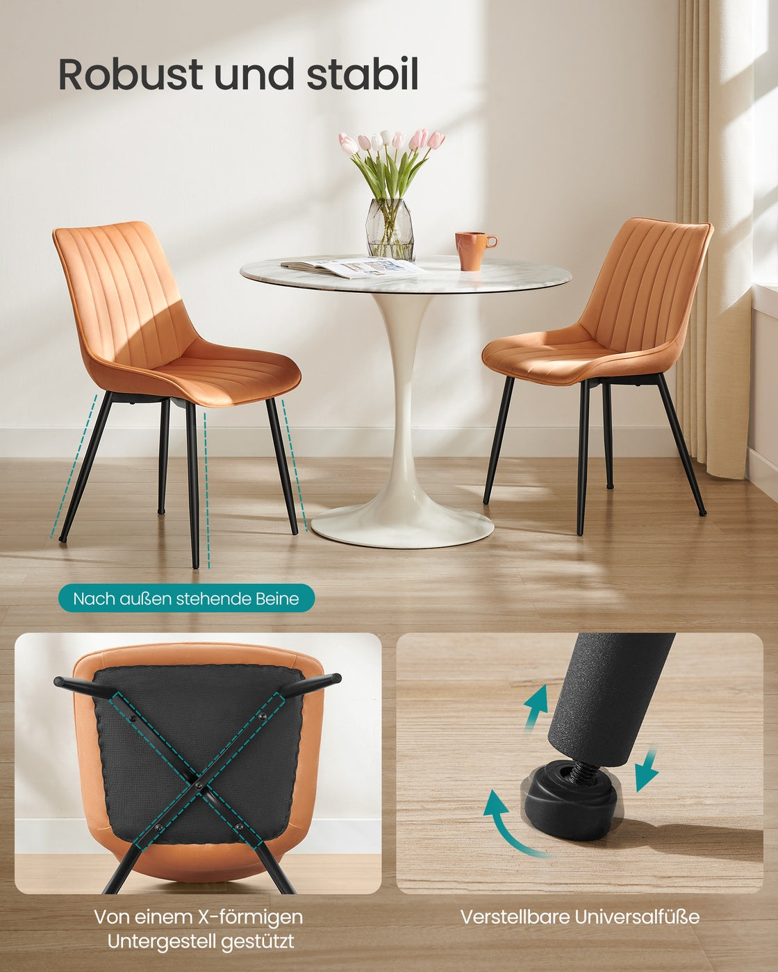 Esszimmerstuhl 2er-Set – ergonomisches Design – bequeme Polsterung – Stahlbeine