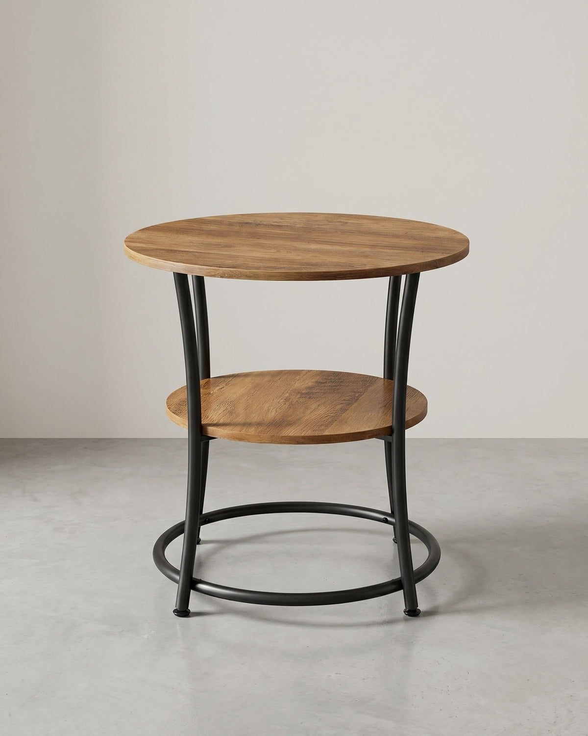 Runder Beistelltisch Walnussbraun-Schwarz – 2 Ebenen – Verstellbare Beine – 55 cm Durchmesser