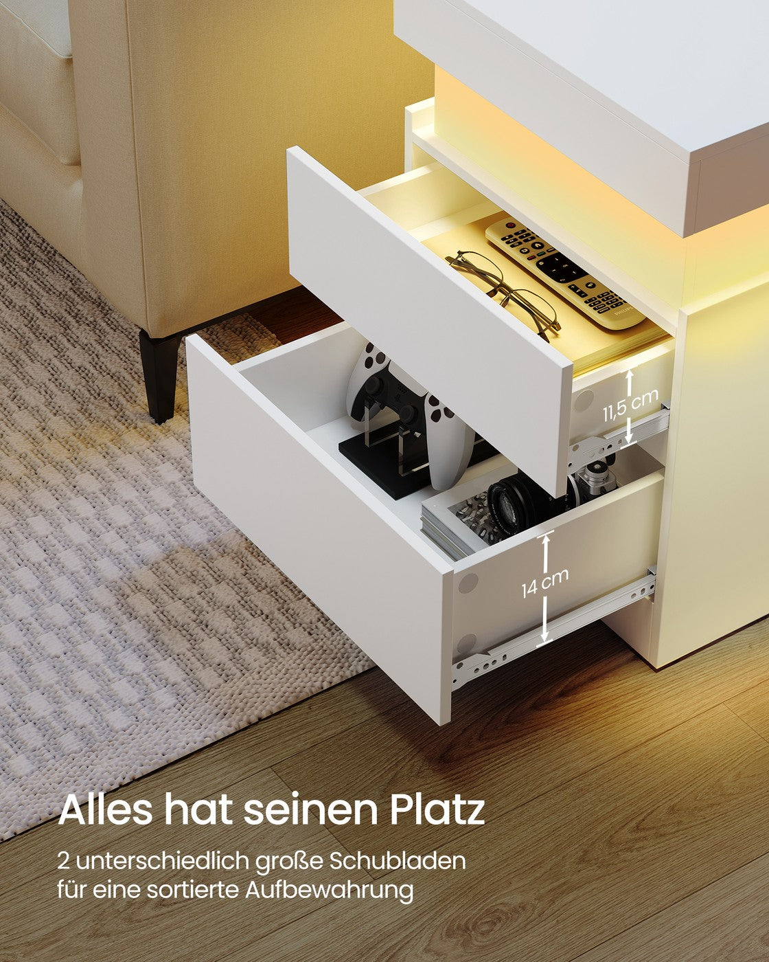 Nachttisch - Kailyn Kollektion - Steckdose - LED-Beleuchtung