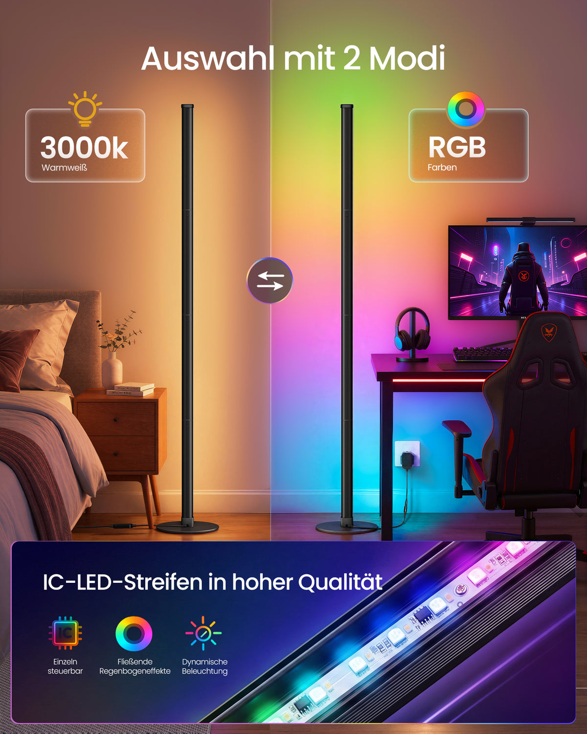 LED-Stehlampe dimmbar – indirektes Stimmungslicht 1200 Lumen – minimalistisches Design